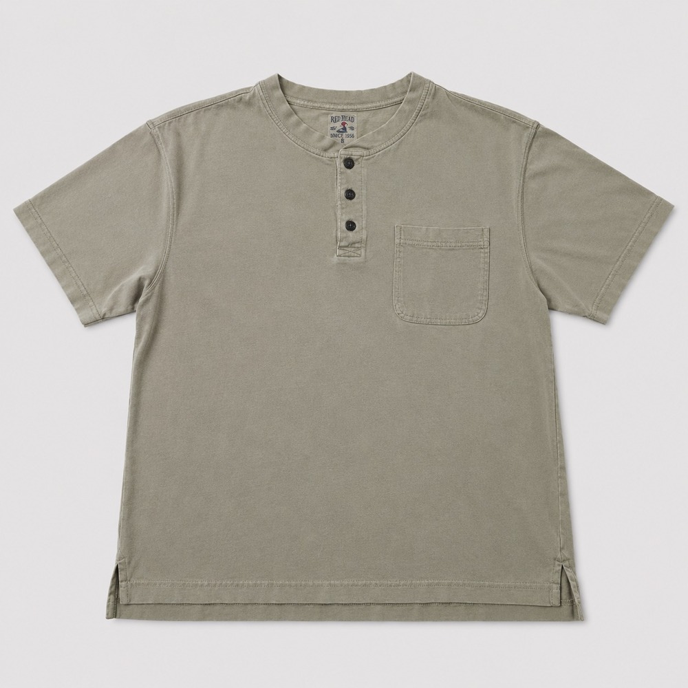 RedHead Henley Pocket T Shirt Mens Medium Beige Short Sleeve Cotton Casual Tee